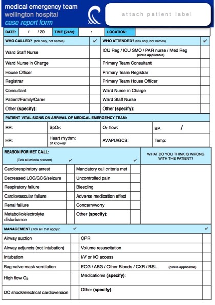 Medical Emergency Team Case Report Form